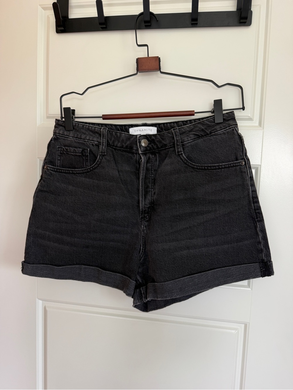 Dynamite Washed Black Roll-Cuff Denim Shorts